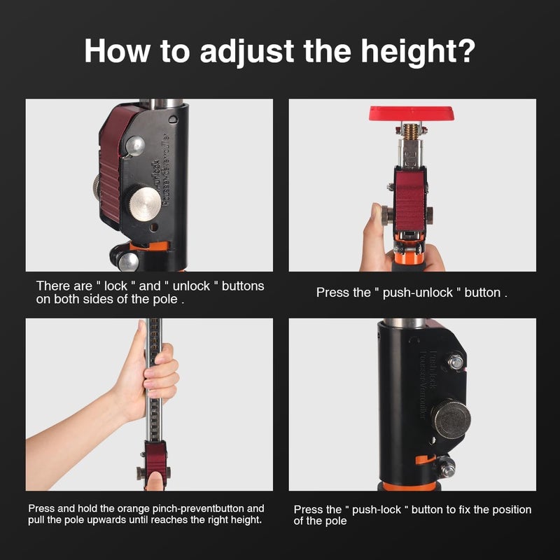 MOETER Adjustable Support Pole, Quick-Adjustable Telescopic Rod Support System, Supports Up to 154 lbs of Cabinet Lift Jacks, Dust Barrier Poles, Drywalls (2PACK 57~114INCH) - Image 3